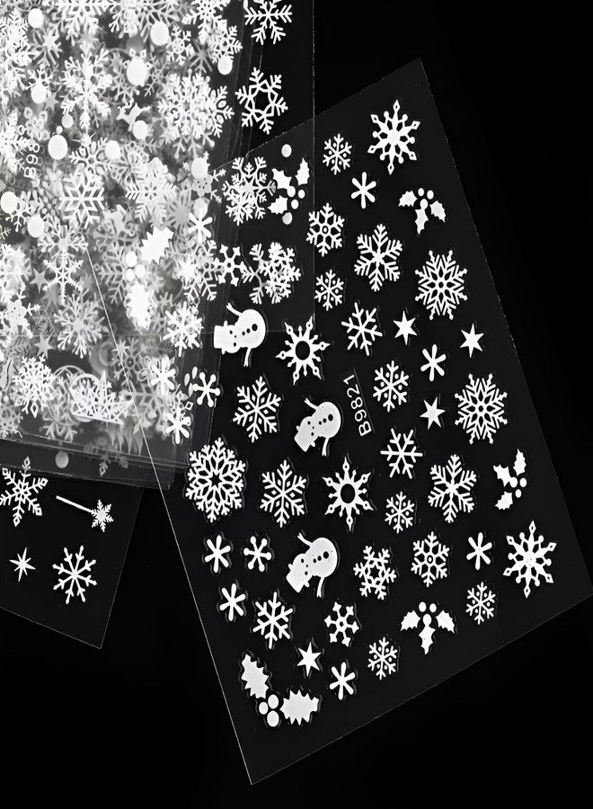 SPLOCUDU 30 Sheets Christmas Nail Art Stickers Decals 3D Self-Adhesive Snowflake Nail Stickers White Snowmen Santa Claus Elk Nail Supplies New Year DIY Nail Decals - Image 4
